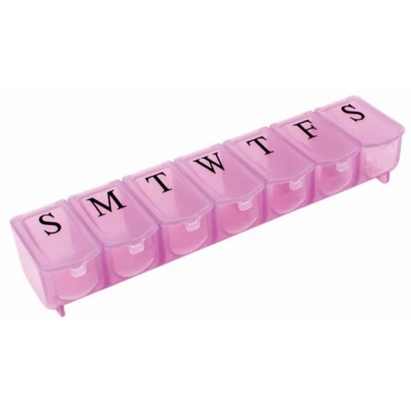 The pink 7 Day Ultra Bubble-Lok Pill Holder