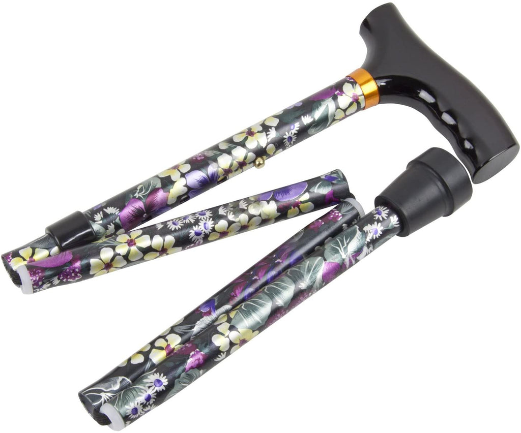 shows the height adjustable tropical folding walking stick