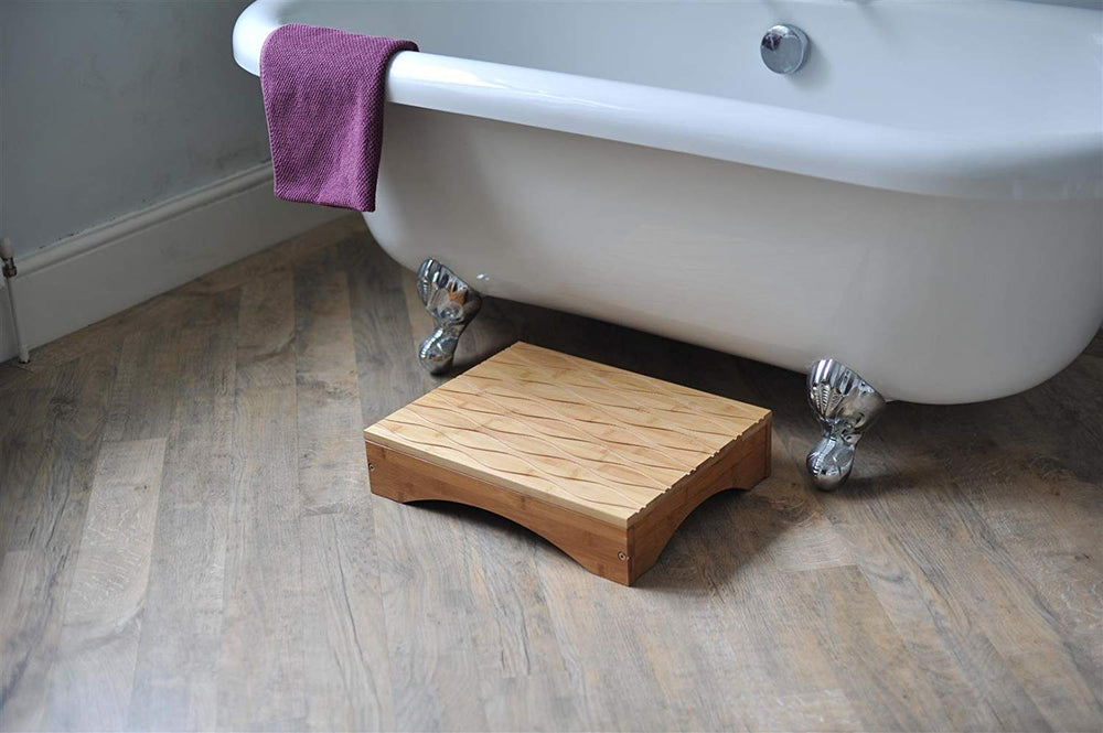 the image shows the panda bamboo step next to a bath