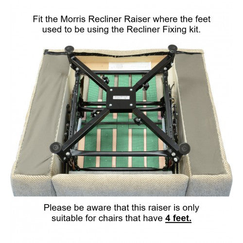 a diagram showing how the Morris Recliner & Riser Recliner Chair Raiser Adj. height 10 cm - 18 cm works