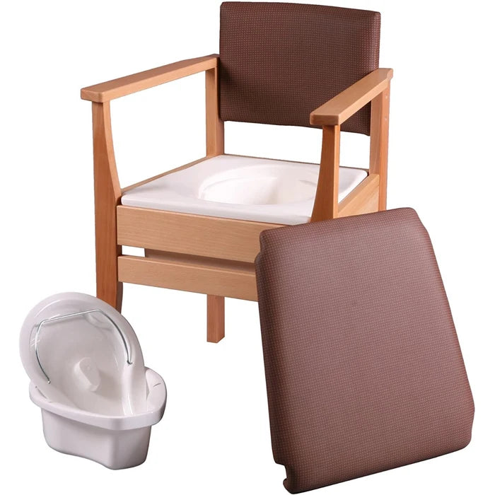 Deluxe Wooden Commode Chair with Padded Seat Back Ability