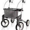 The image shows a front view of the silver topro olympus rollator