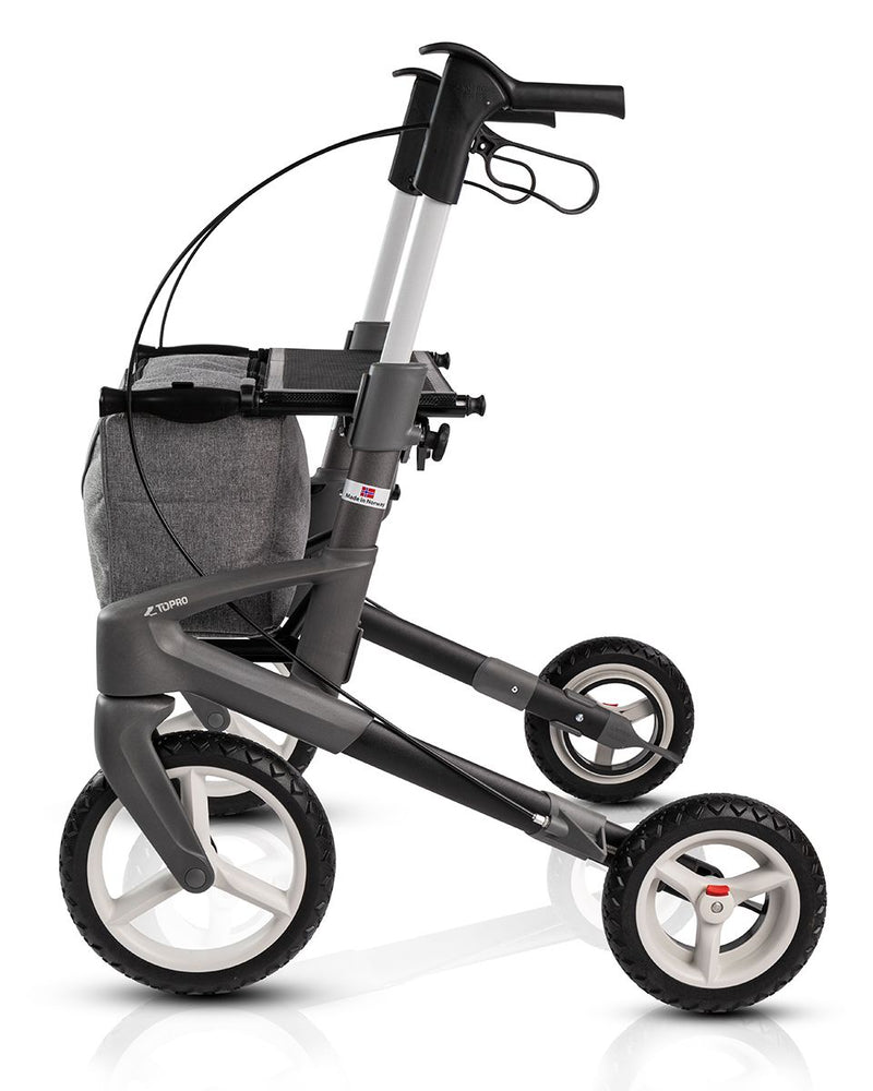 the image shows a side on view of the olympus topro rollator/walker
