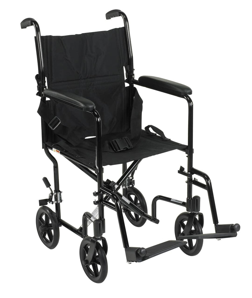 The black Lightweight Aluminium Travel Wheelchair