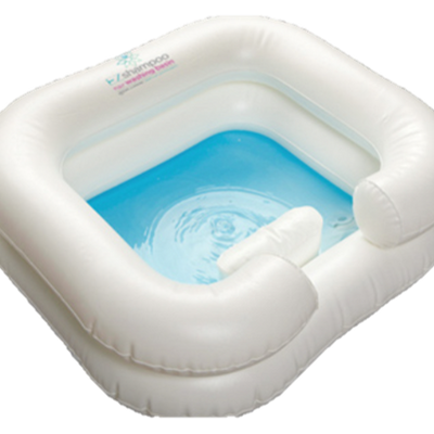 shows the Inflatable hair washing basin with internal neck rest