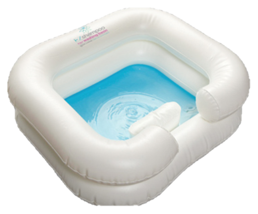 shows the Inflatable hair washing basin with internal neck rest