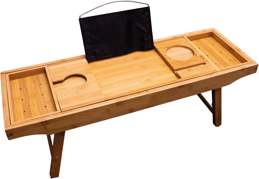 The Bed & Bath Tray Table with the sides pushed in and the legs folded down