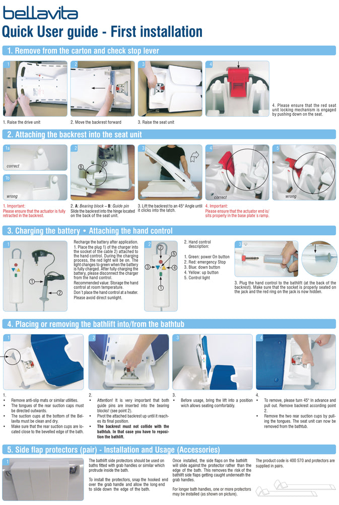 Bellavita Bath Lift Quick User Guide - First Installation