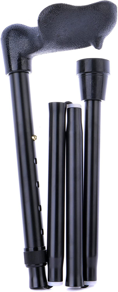 the image shows the black folding adjustable arthritis fischer grip cane