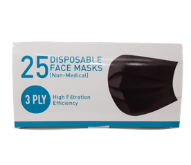 Black 3 ply Disposable Face Masks (Pack of 25) 