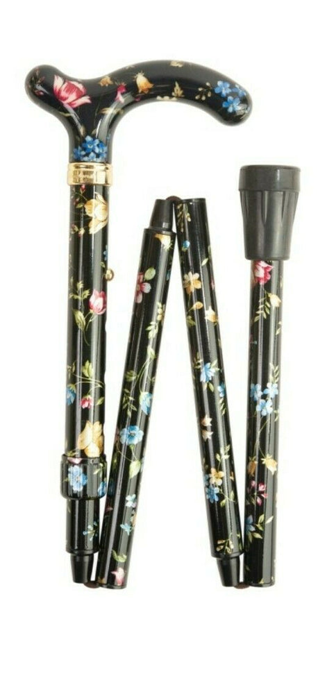 Petite patterned folding walking stick cane – Ability Superstore