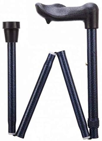 the image shows the blue ice coloured folding adjustable arthritis fischer grip cane