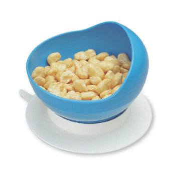 The blue Scooper Bowl with some food in it