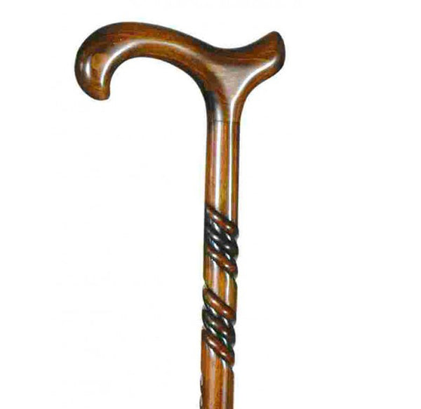 the image shows the classic canes ladies beech derby cane with the spiral scorched collar