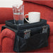 Arm Rest Organiser on red arm chair