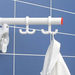 shows Mobeli grab rail with two dual hooks in place- a white shirt hangs from one of the hooks