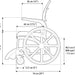 shows a cross section of the Etac Self Propelled Shower Commode Chair in white with the product measurements