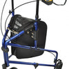 The image shows the compact aluminium tri wheel walker in blue