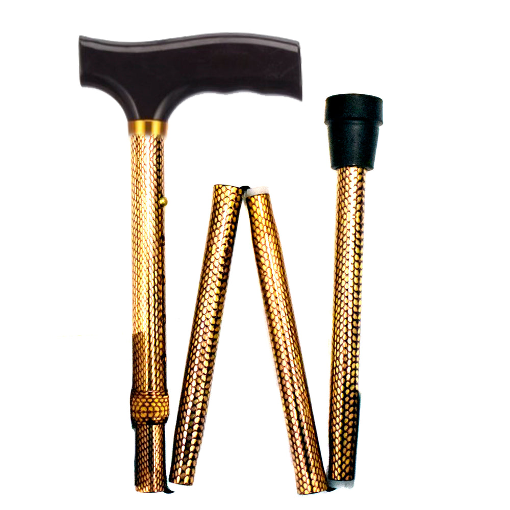 shows the Folding Height Adjustable Walking Stick in snake-skin design