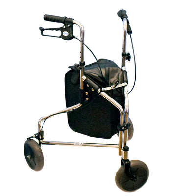 shows the front view of the Days Steel Tri Wheel Walker in chrome