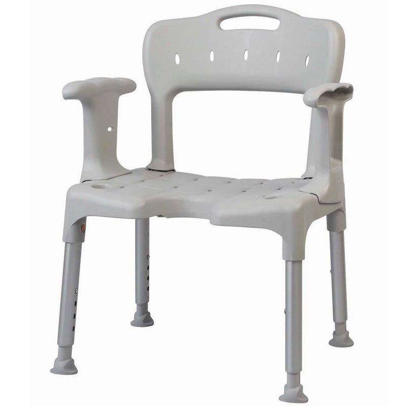 The image shows a grey Etac Swift Shower Chair