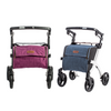 shows two small rollz flex shopping rollators, one in purple, one in blue