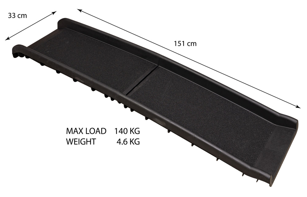 shows the folding dog ramp with its measurements