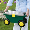 shows someone carrying the garden roller stool toolbox and seat