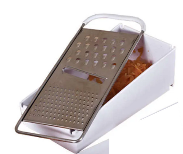 Three way grater/peeler with container