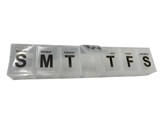 a view of the large 7 day pill case with one of the compartments open