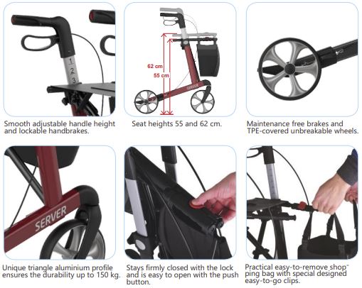 Specifications of server rollator