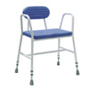 shows white and blue extra wide padded shower stool