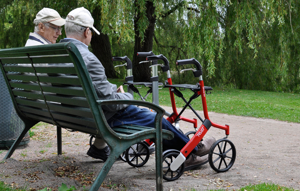 Cath up with friends using your trusty lets fly rollator to take the strain away from walking