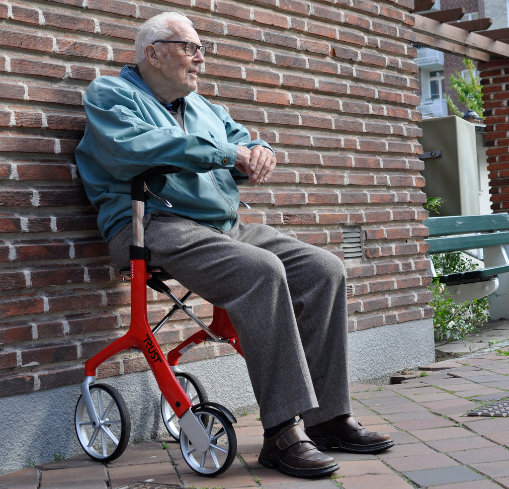 enjoy a comfy rest from the shopping on the seat of the lets fly mobility aid
