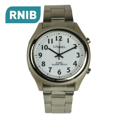 The Lifemax RNIB Talking Atomic Watch with the metal strap