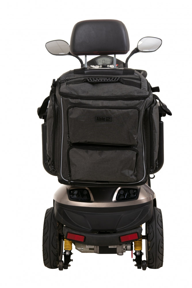 shows the front-view of the Torba Luxe when fitted onto a mobility scooter