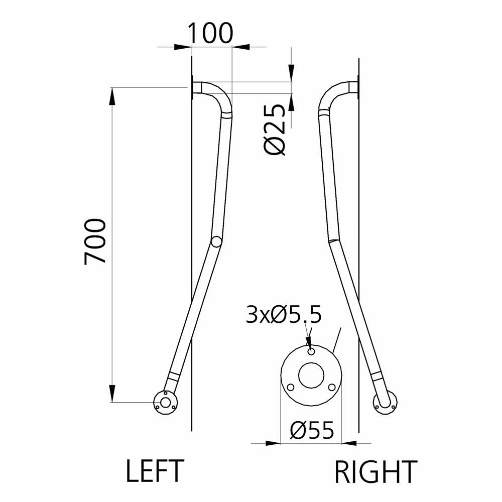 shows a diagram showing both left and right handed options for the Newel Post Grab Rail