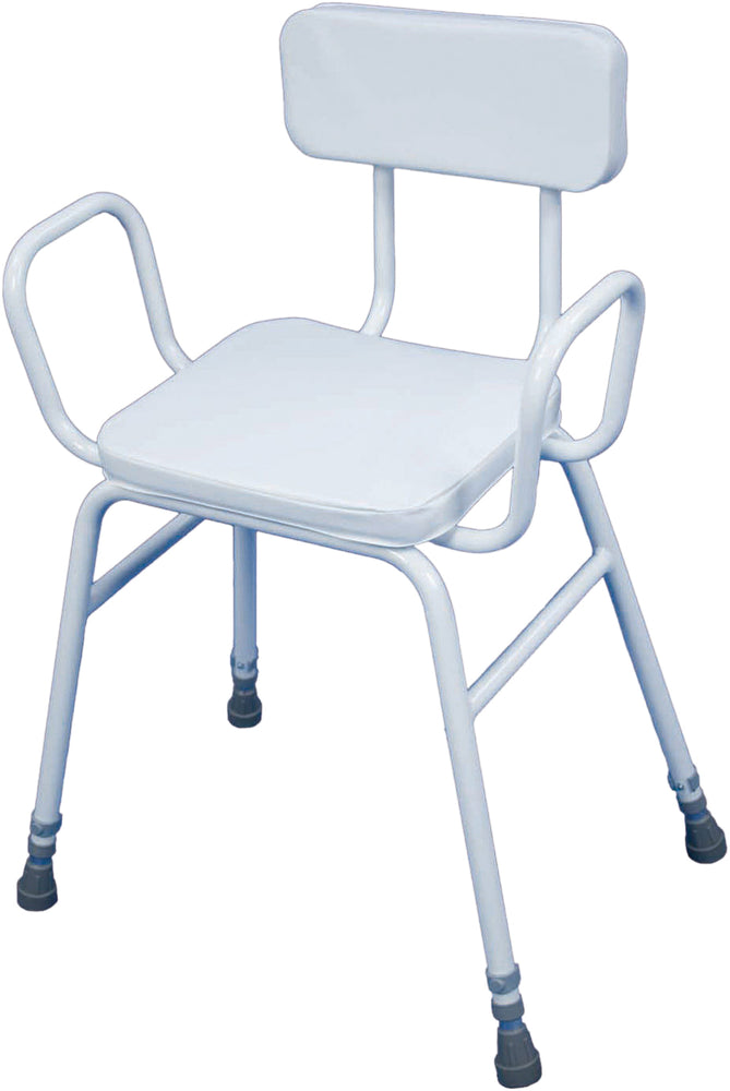The Aidapt Perching Stool with Armrests and a Padded Backrest