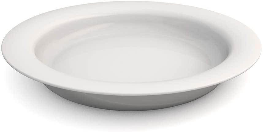 shows the ornamin dinner plate with sloped base in white