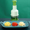 The food chopper infront of three piles of chooped food; ginger, chillies, and garlic