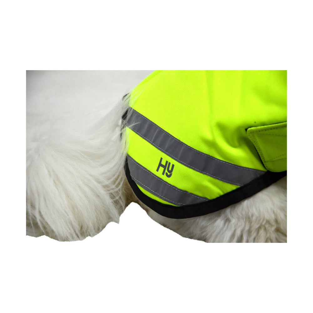 The image shows the Hy logo on the rear of the HyVIZ Reflector Waterproof Dog Coat