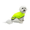 The image shows a full side view of a dog wearing the HyVIZ Reflector yellow Waterproof Dog Coat