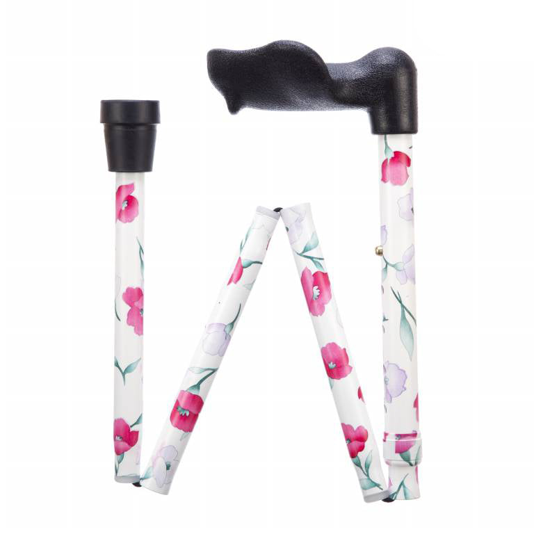 the image shows the pick rose designed folding adjustable arthritis fischer grip cane