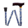 the image shows the blue petal patterned adjustable folding walking stick