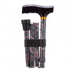 the image shows the folded up paisley adjustable folding walking stick