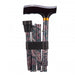 the image shows the folded up paisley adjustable folding walking stick