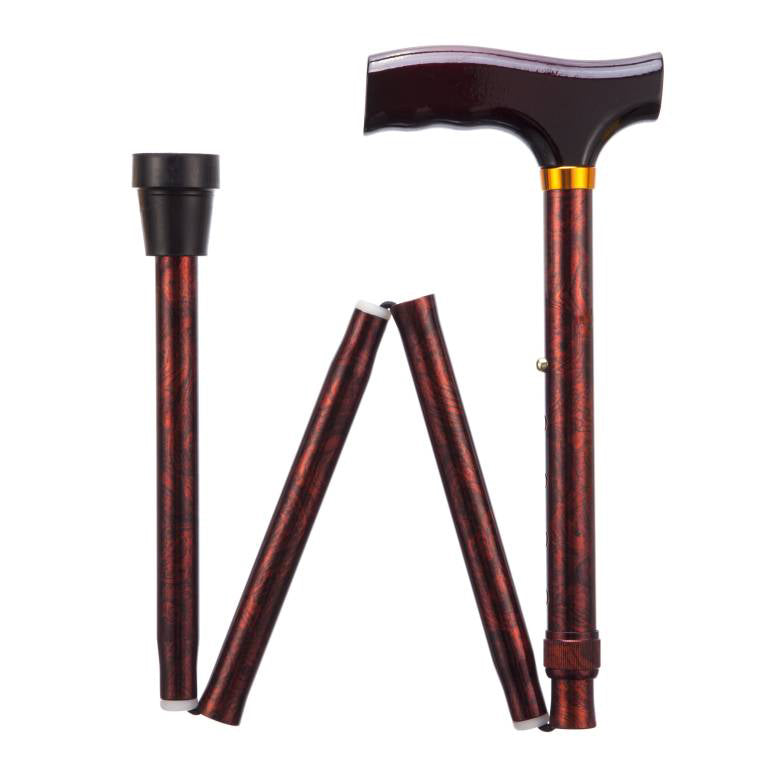 the image shows the birds eye maple coloured adjustable folding walking stick