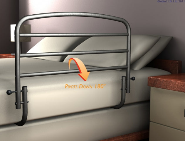 Picture highlights 30 Inch Safety Bed Rail with its pivotable 180 degree rail