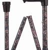 the image shows the paisley designed folding adjustable arthritis fischer grip cane