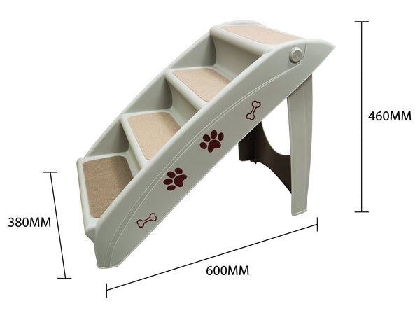 Folding Pet Steps dimensions, 380mm width of steps, 600mm width of sides, 460mm height